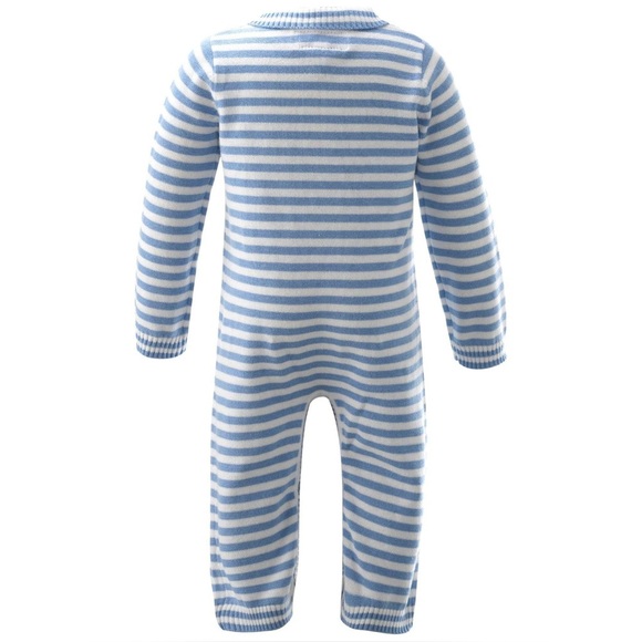 Rachel Riley Baby Boy Striped Babysuit 6M Blue Ivory Knit Long Sleeve Outfit - Picture 7 of 8